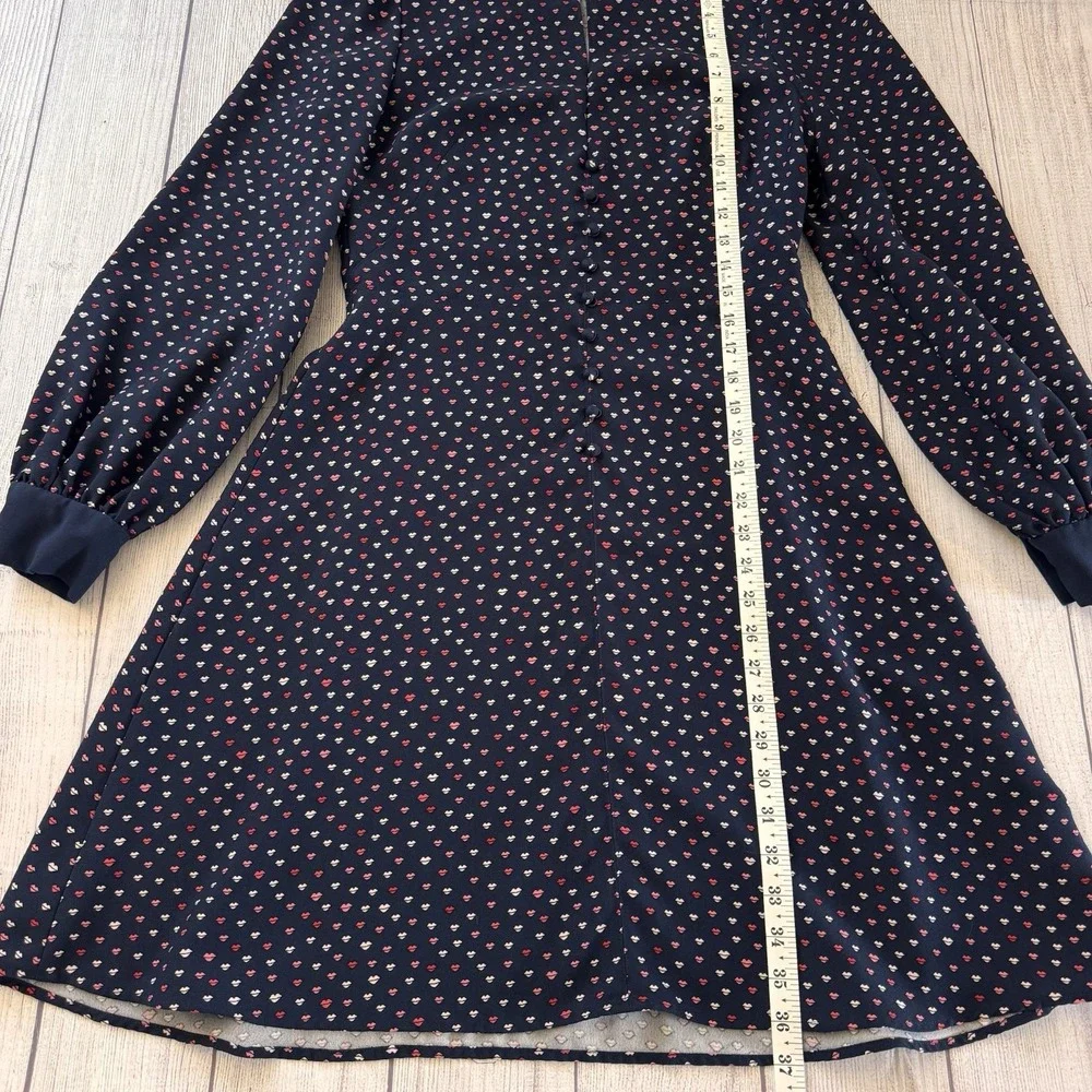 Kate Spade New York Navy Blue Lips Print Crepe Swing Dress Long Sleeve Size 6